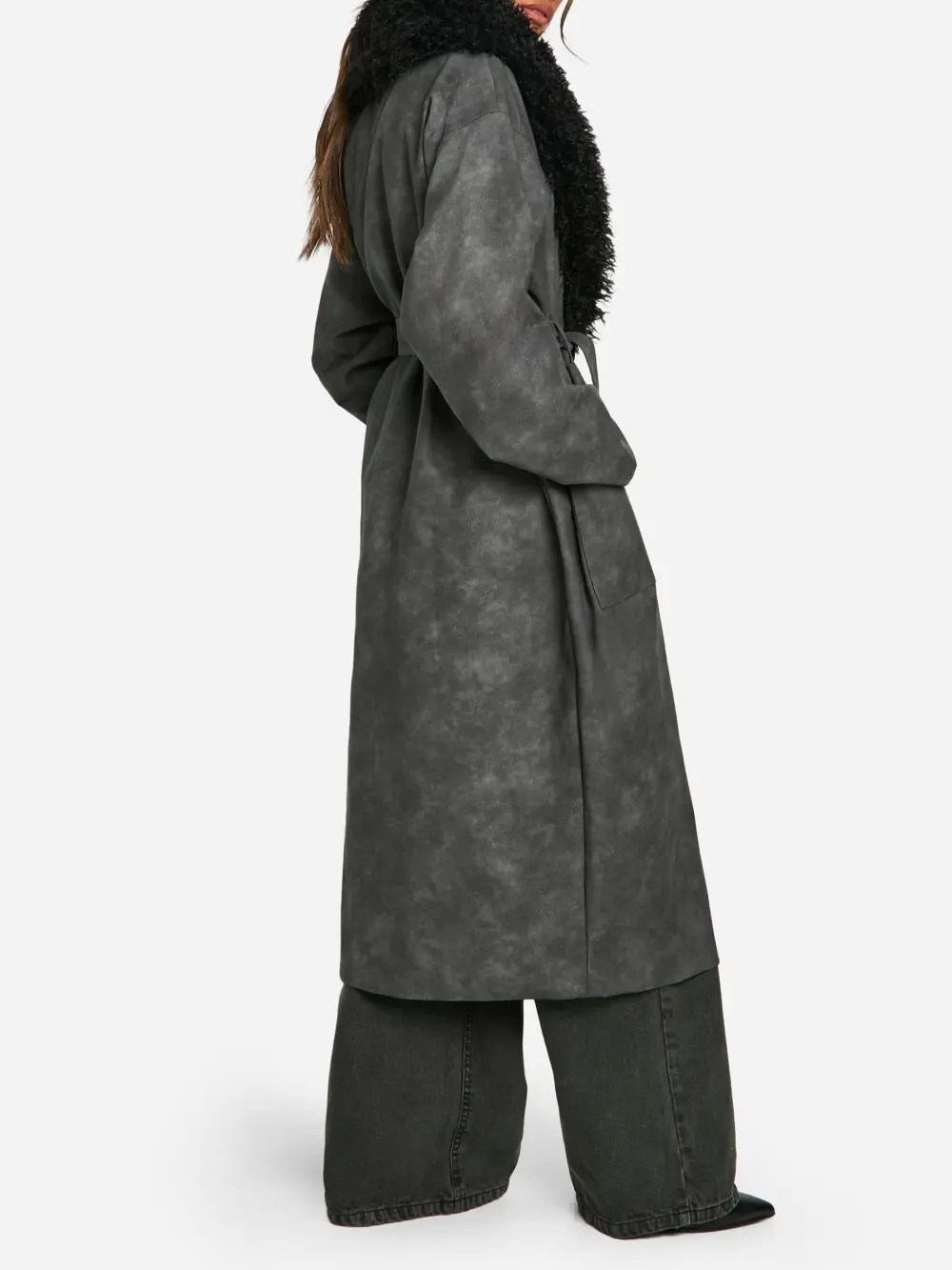 GRAY FAUX FUR-LINED COAT