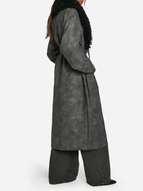 GRAY FAUX FUR-LINED COAT