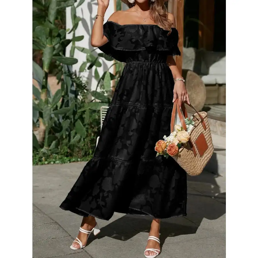 Ruched Off Shoulder Short Sleeve Midi Dress