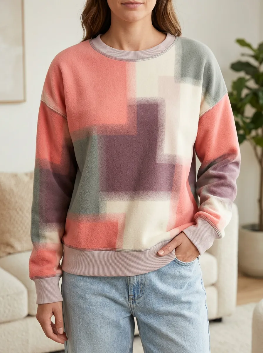 Women's Multicolor Abstract Print Crewneck Sweatshirt Relaxed Fit