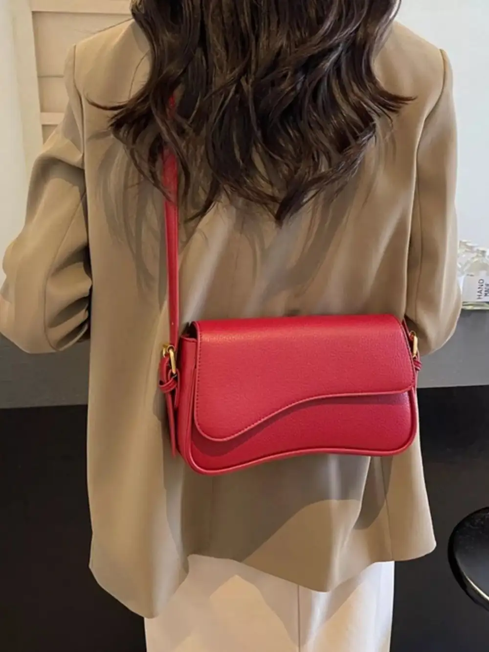 Solid Color Leather Crossbody Bag