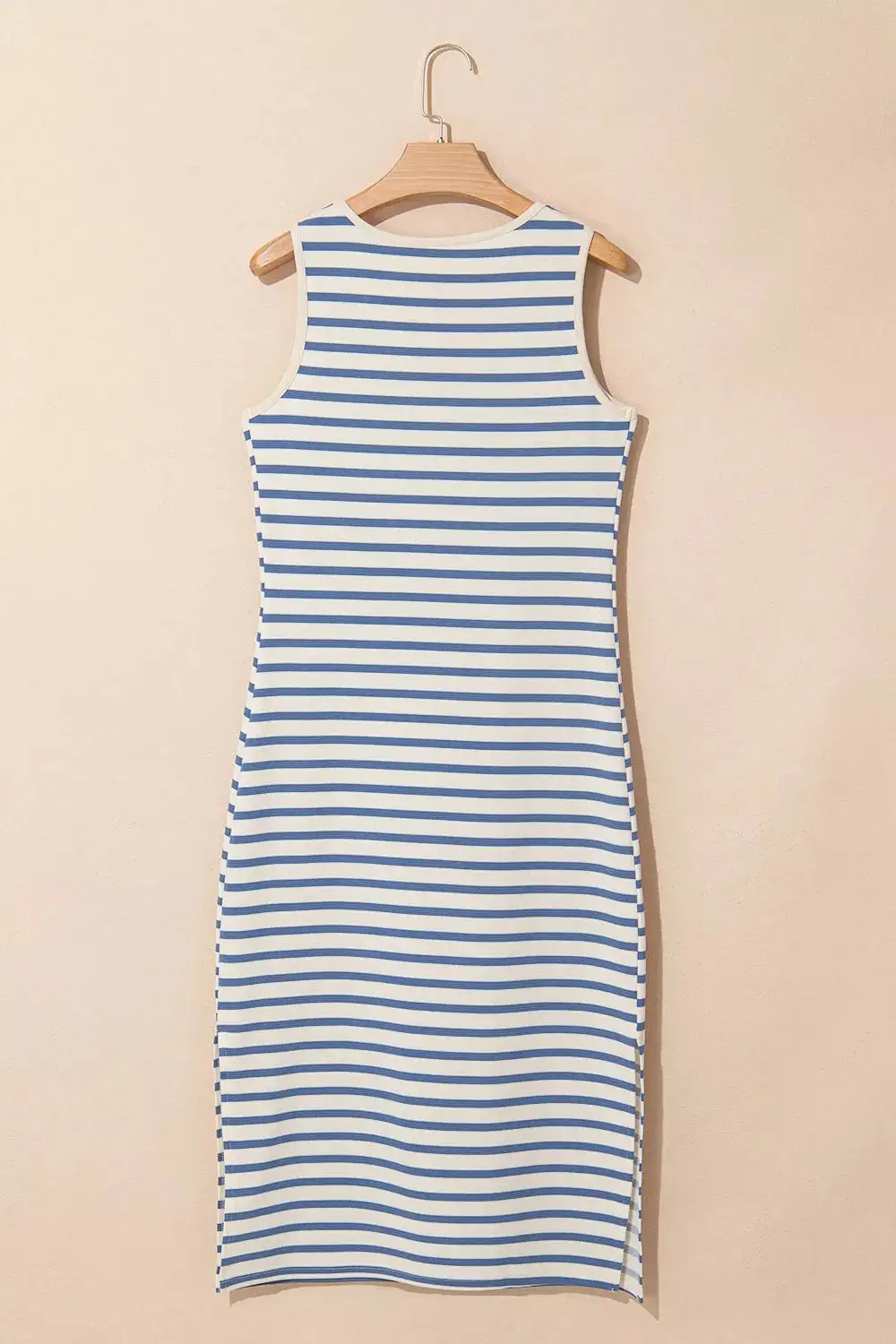 Easy Fit Striped V Neck Slit Midi Dress