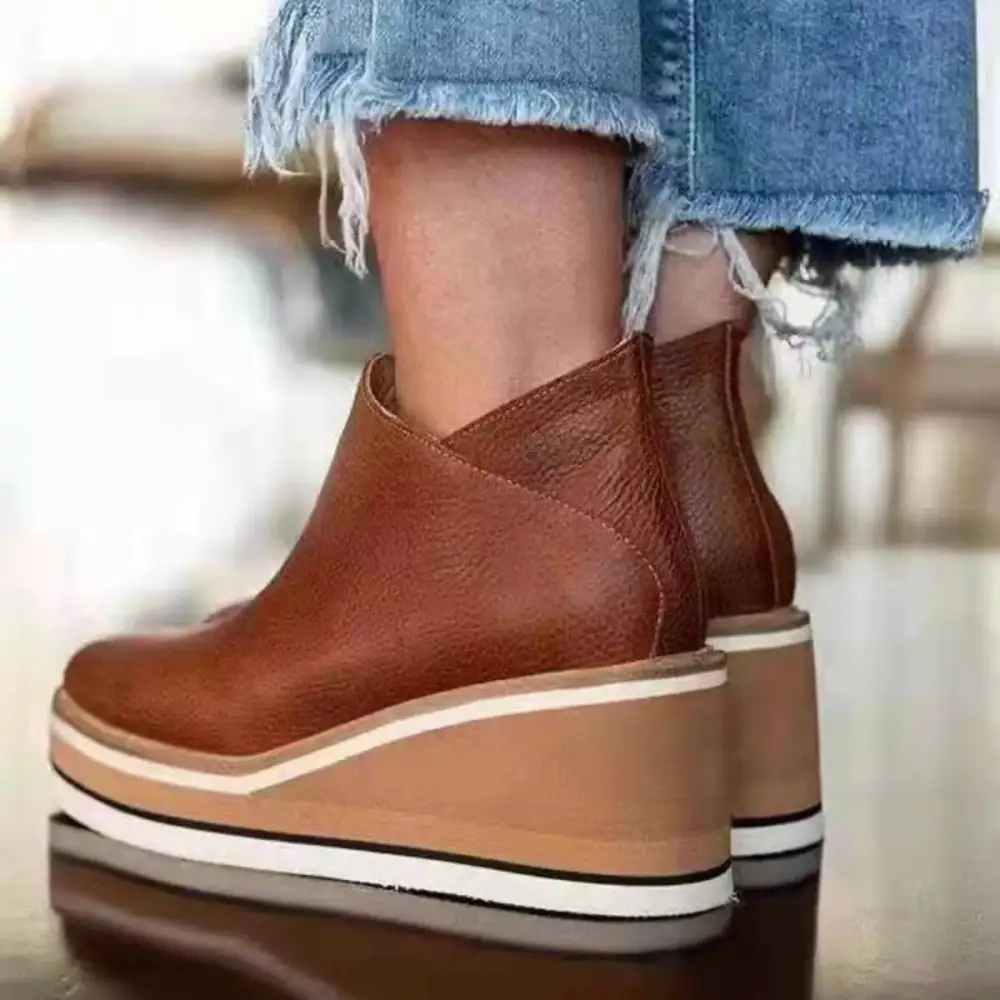 Ankle Wedge Boots with Zipper