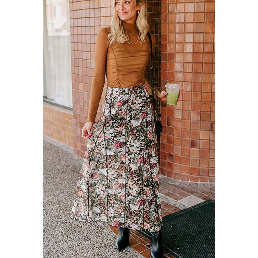 Floral Elastic Waist Maxi Skirt