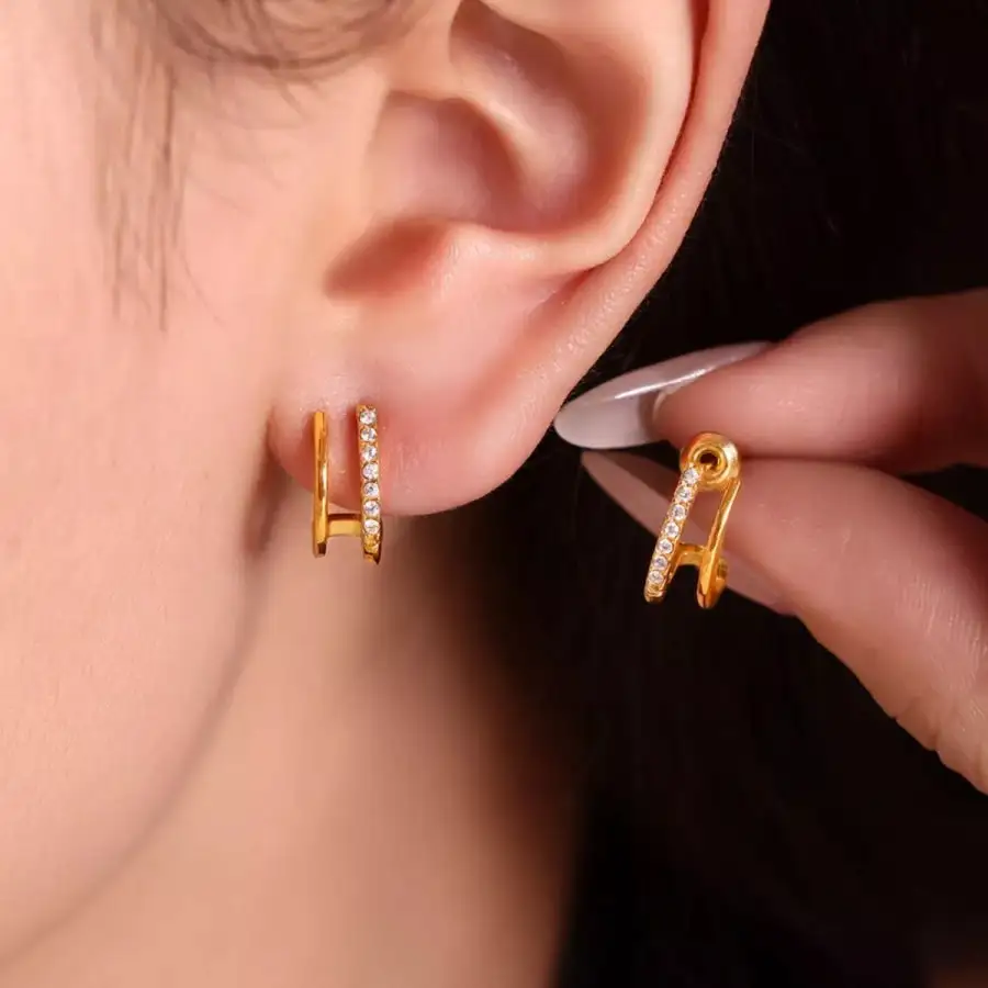K Gold Plated Titanium Steel Rhinestone Earrings