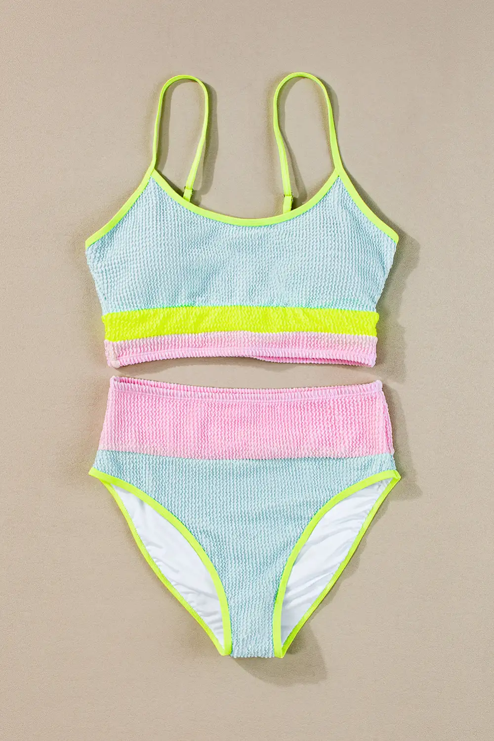 Blocked Pattern High Waisted Bikini Swim Set