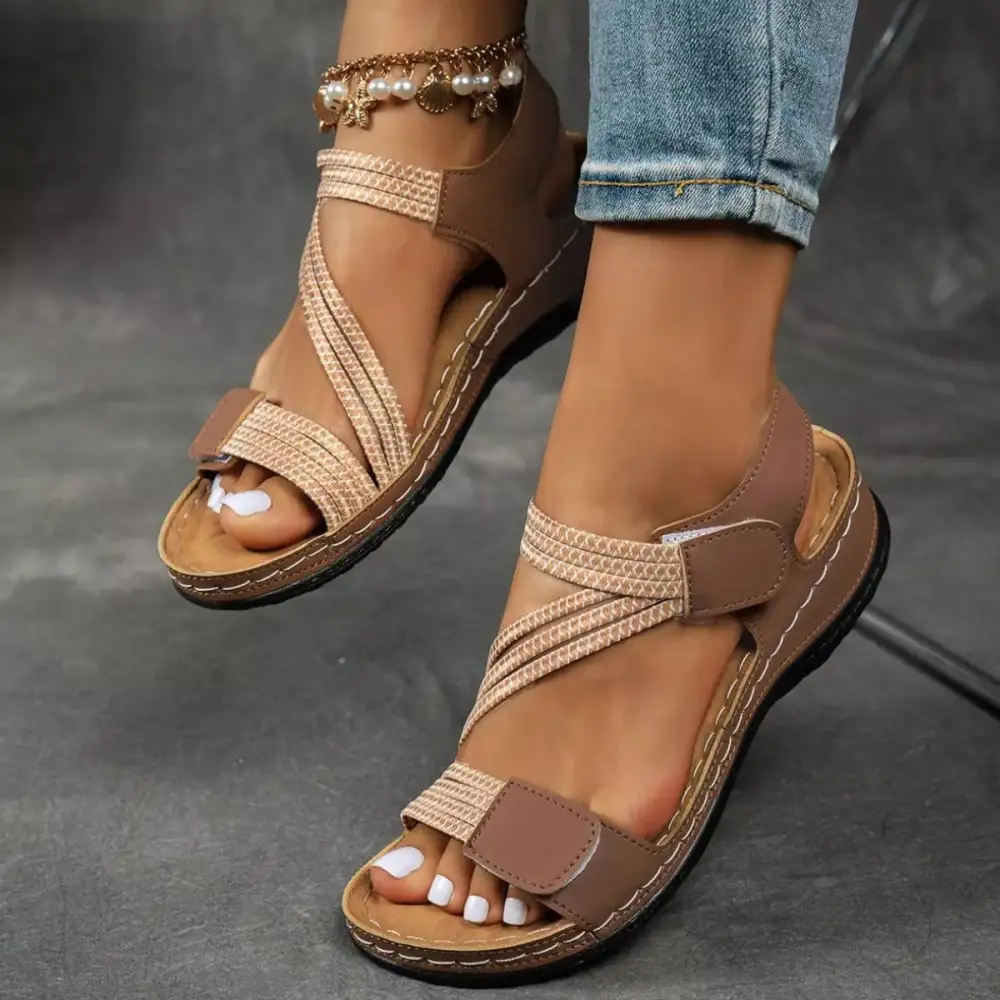 Textured Open Toe Wedge Sandals