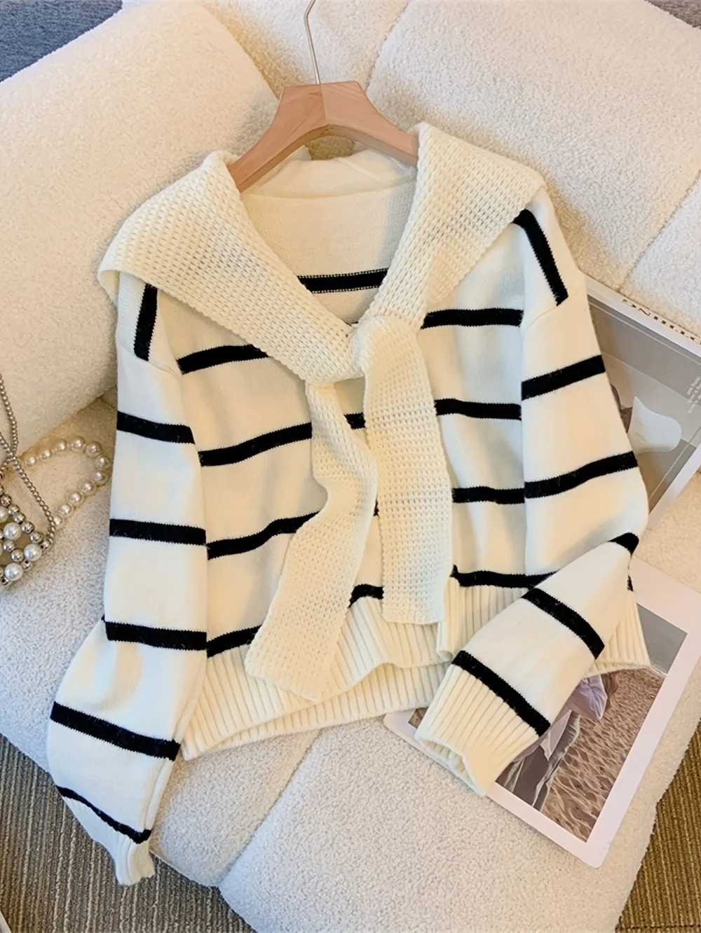 Striped Knitted Pullover Sweater Casual Long Sleeve