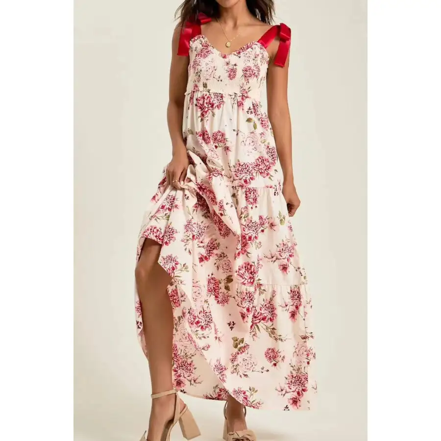 Floral Tiered Maxi Dress with Mixed Print Design