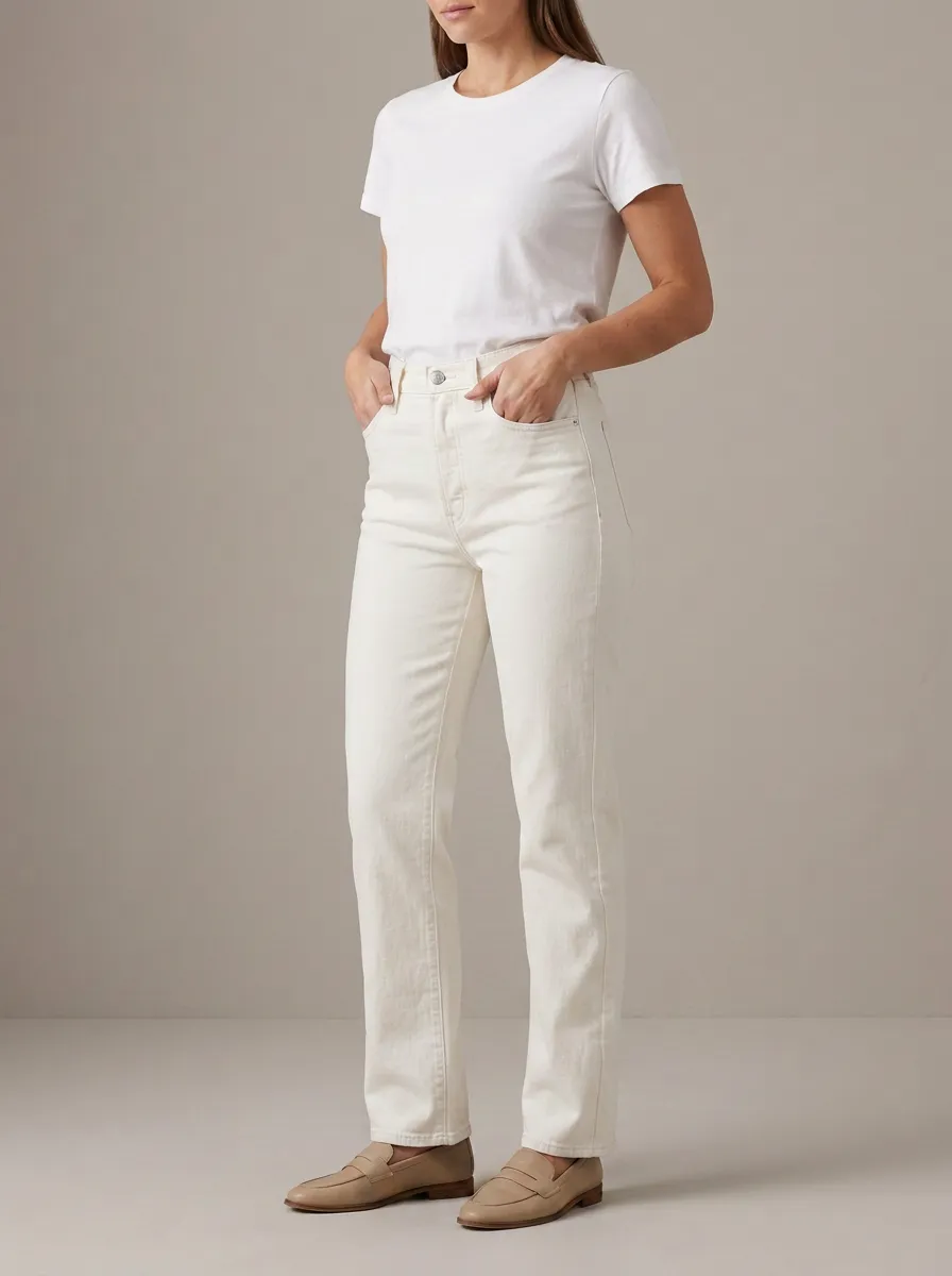 Urban High-Rise Straight-Leg Washed Denim Jeans