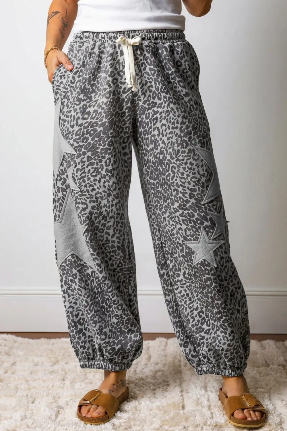 Active Leopard Print Drawstring Pants