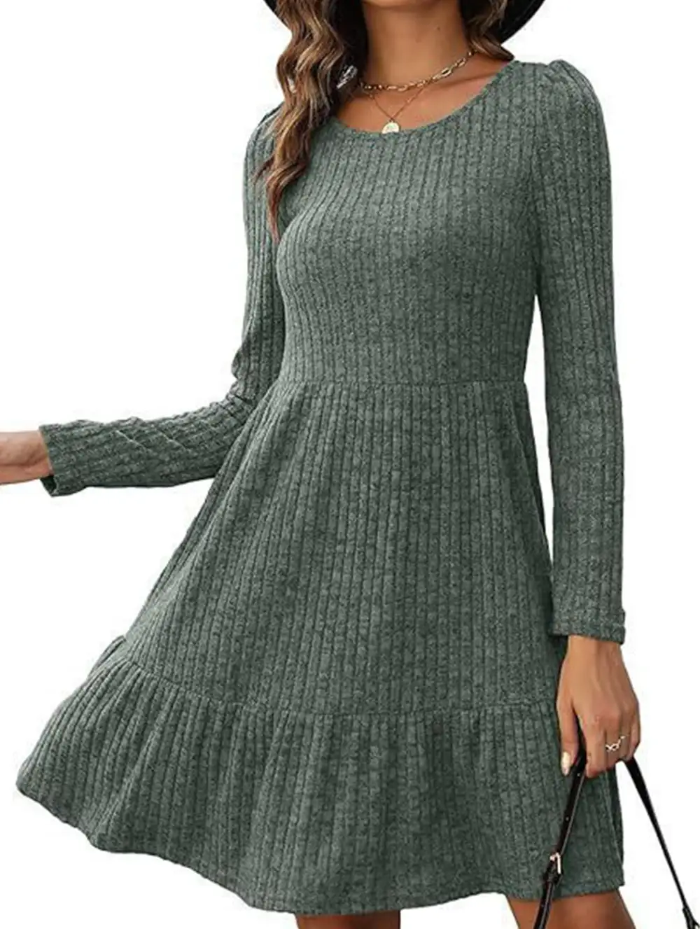 Vintage Striped Crew Neck Knit Sweater Dress