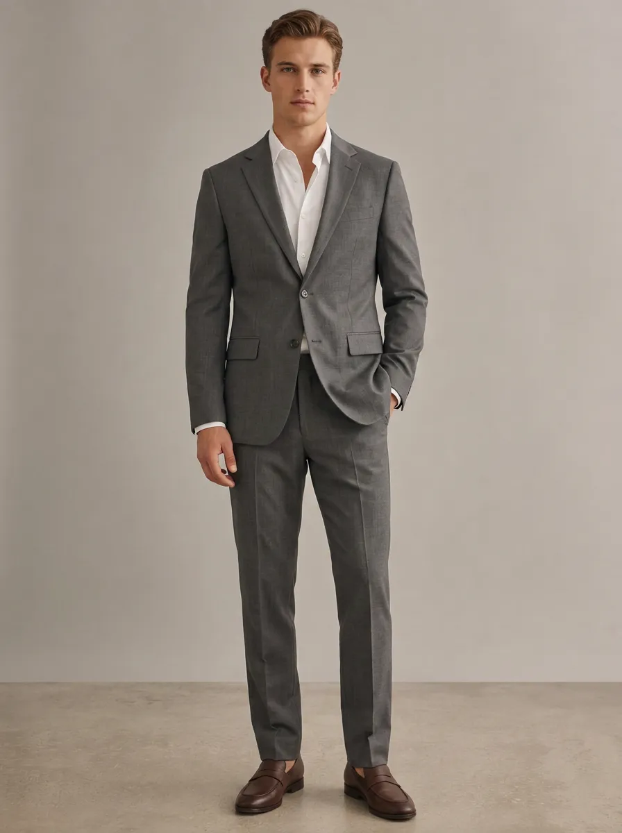 Men's Straight Leg Business Formal Grey Solid Tailored Suit Set