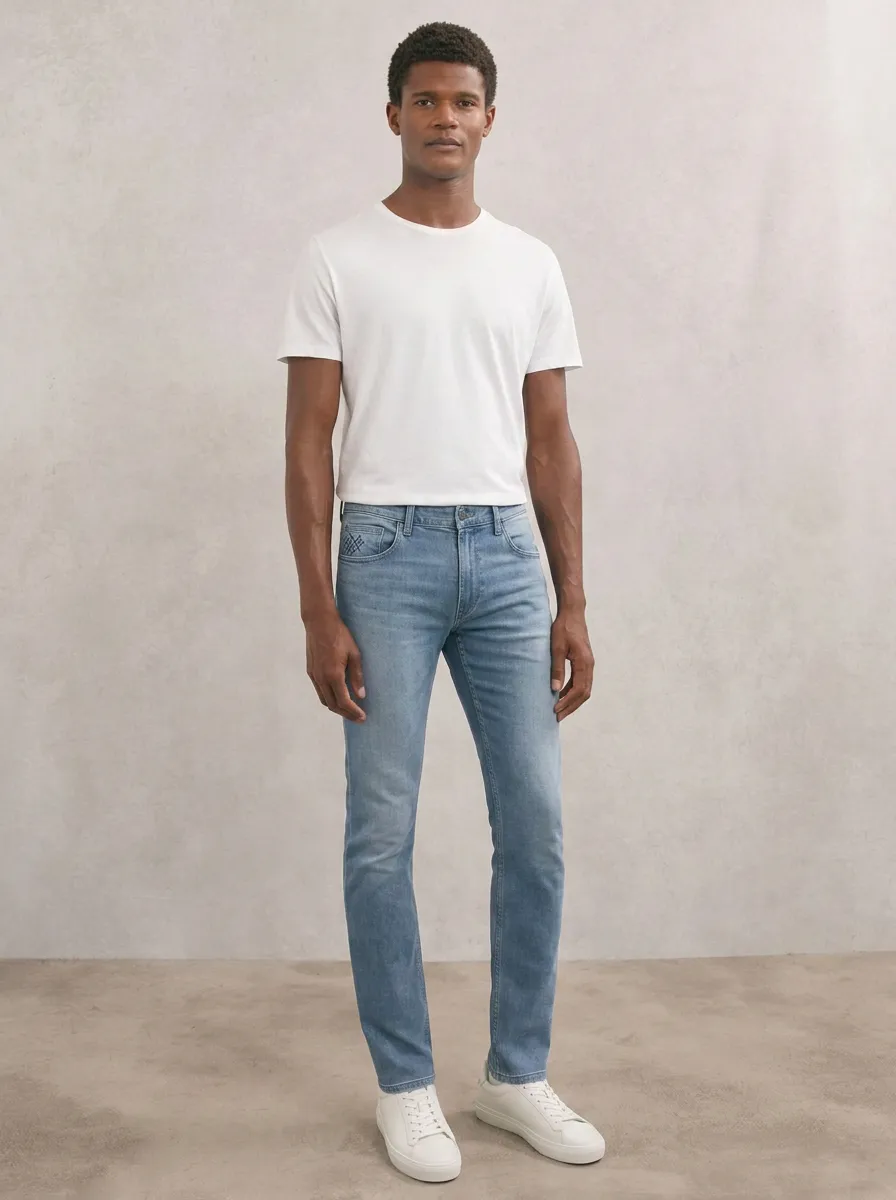 Men's Classic Everyday Pocket Detail Embroidered Stretch Denim Jeans