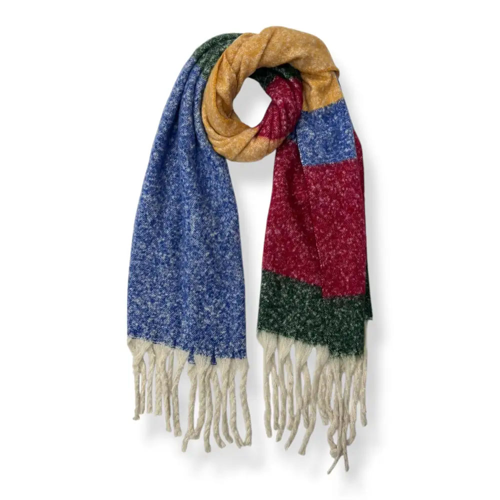Fluffy Block Tasseled Scarf