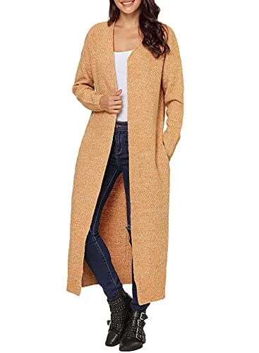 Womens Solid Casual Cozy Knit Open Front Long Cardigan Sweater