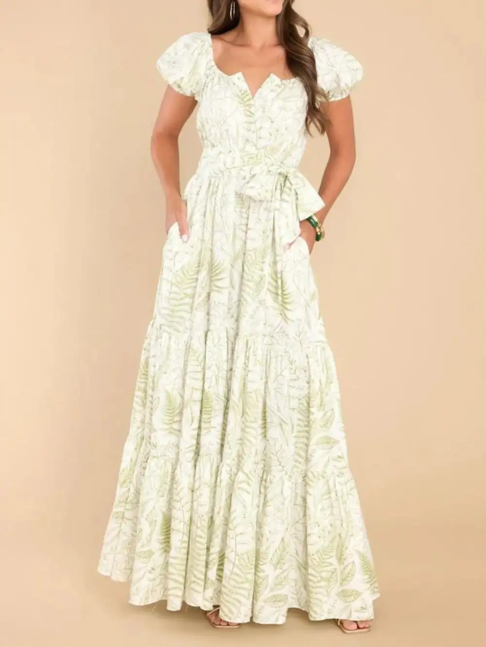 Puff Sleeve Printed Maxi Dress
