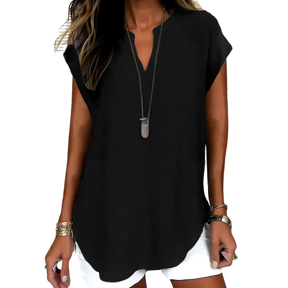Women's Plain Notched Neck Fitted Blouse Shirts, Casual Classy Elegant Minimalist Basic Top