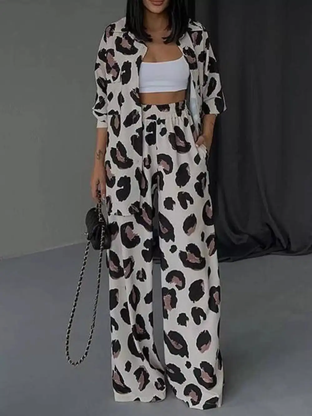 Leopard Print Relaxed Fit Shirt and Pants Set