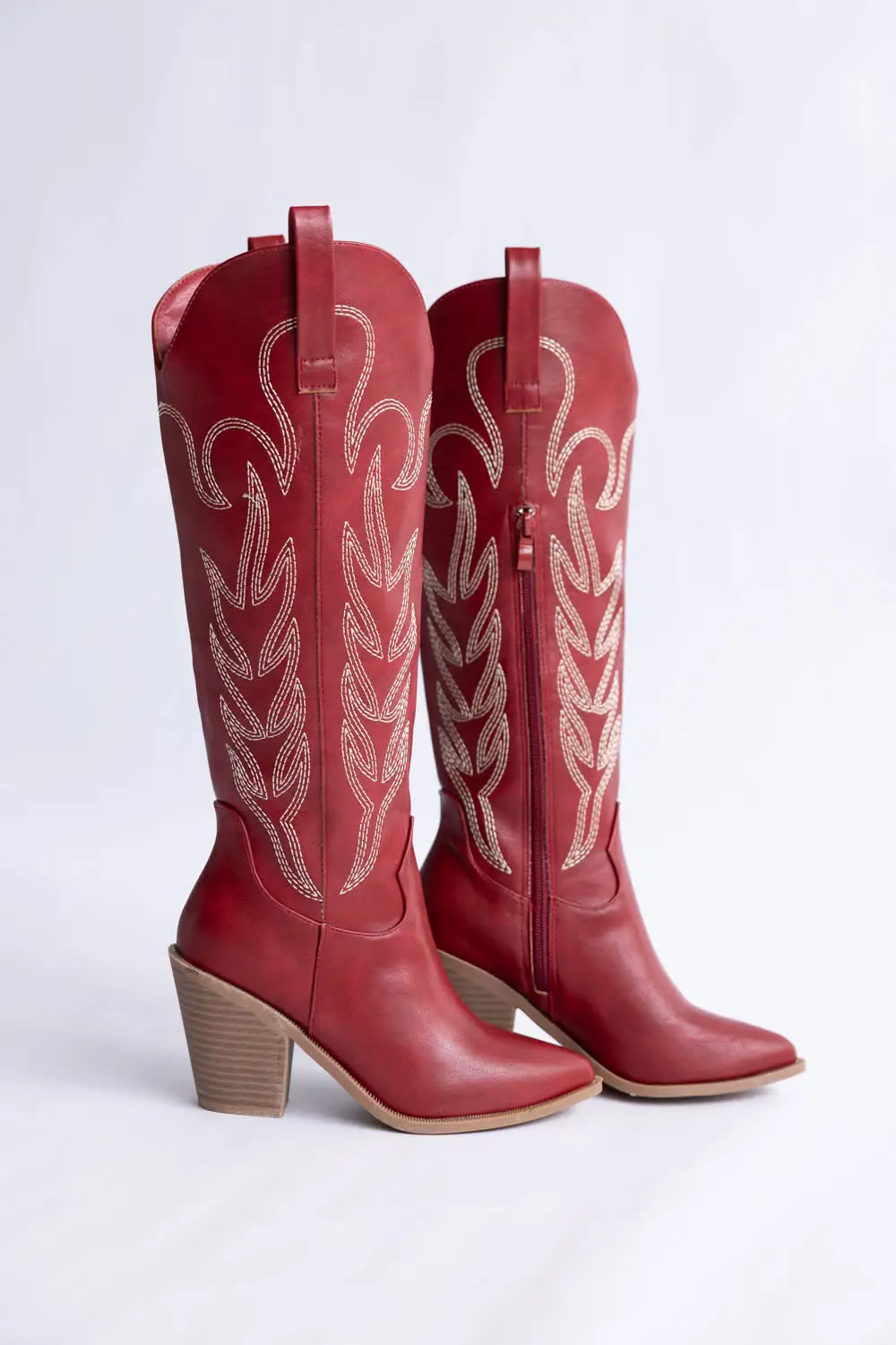 Leather Zip Entry Pointed Toe Tall Western Boots