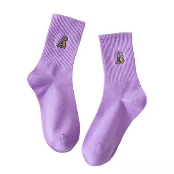 Dino Embroidery Soft Tone Socks