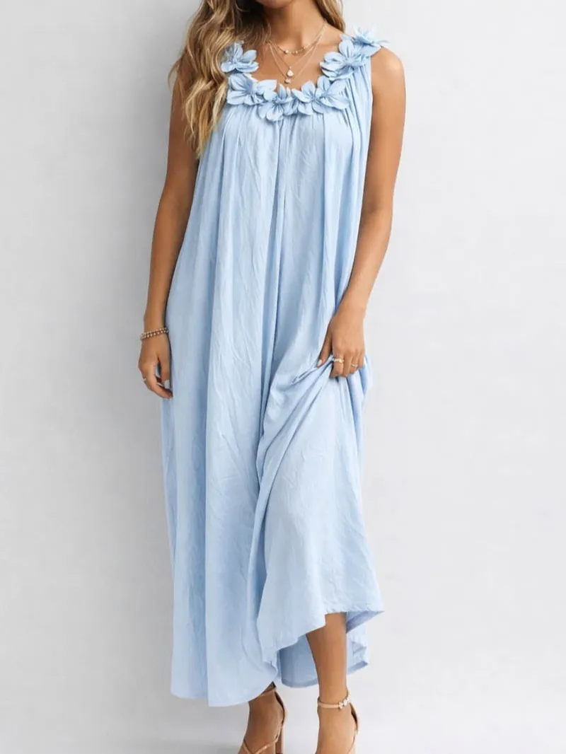 D Beaded Round Neck Sleeveless Maxi Dress