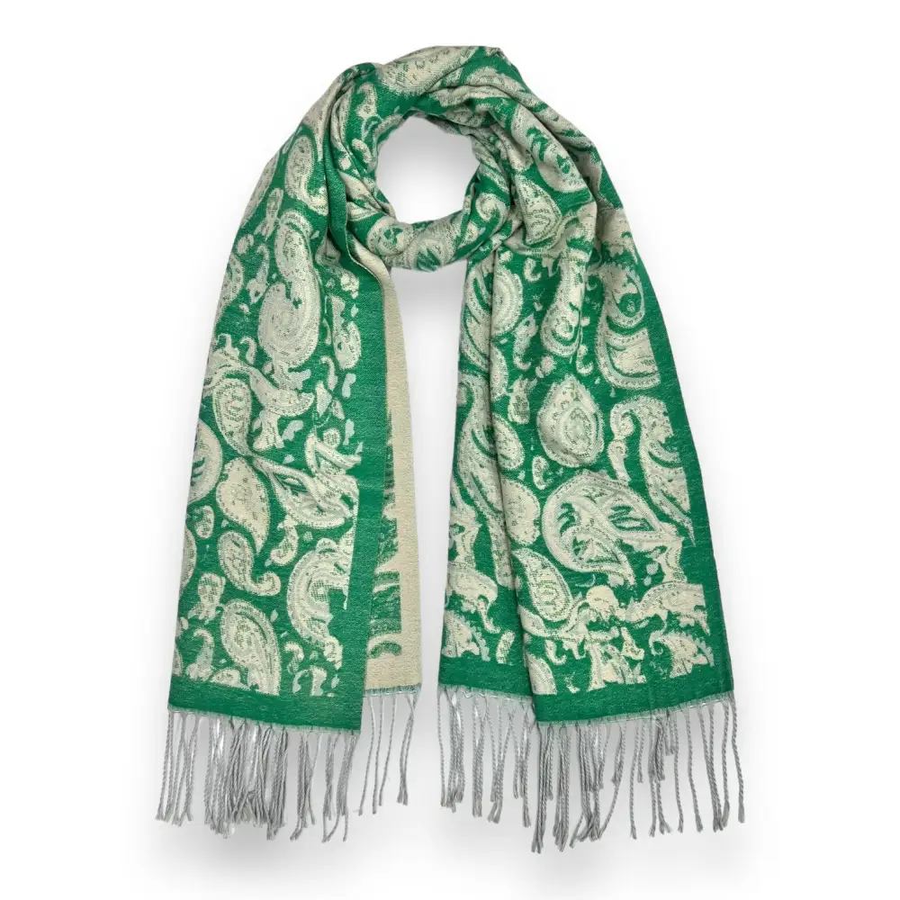 Elegant Paisley Tasseled Wool Blend Scarf