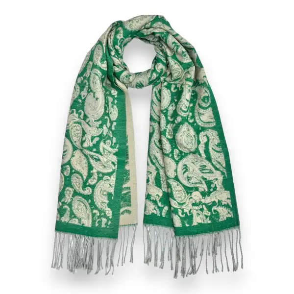 Elegant Paisley Tasseled Wool Blend Scarf