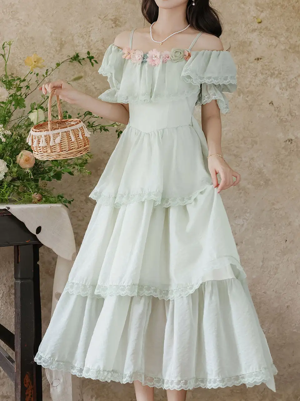 Chiffon Tiered Off Shoulder Maxi Dress