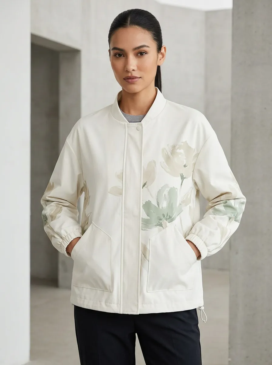 Women's Floral Lover Watercolor Flower Printed Bomber Jacket