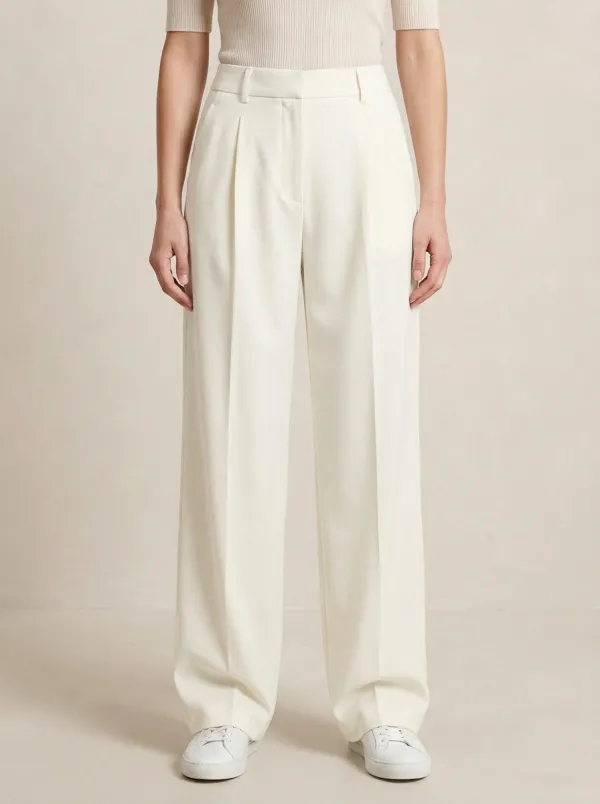 Tailored Style Pleated Wide-Leg Trousers