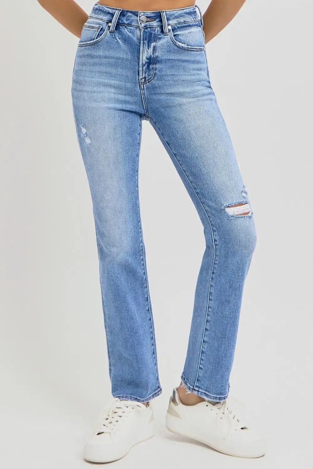 Relaxed Distressed Washed Pocketed Stretch Straight Leg Jeans