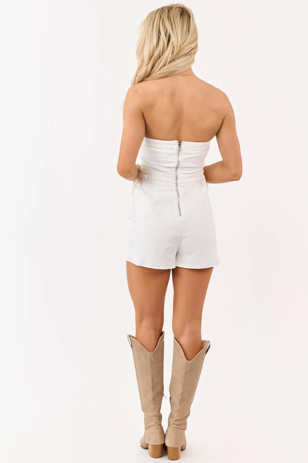 Denim Strapless Wrap Skort Romper