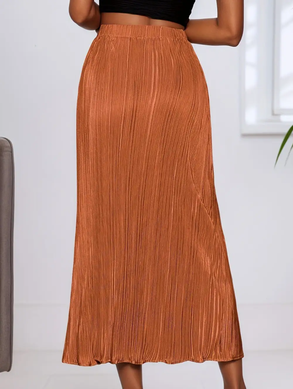 High Waist Slit Pleated Skirt