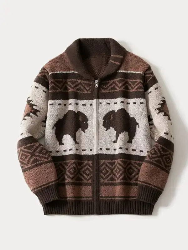 Minimal Vintage Jacquard Knit Cardigan Sweater