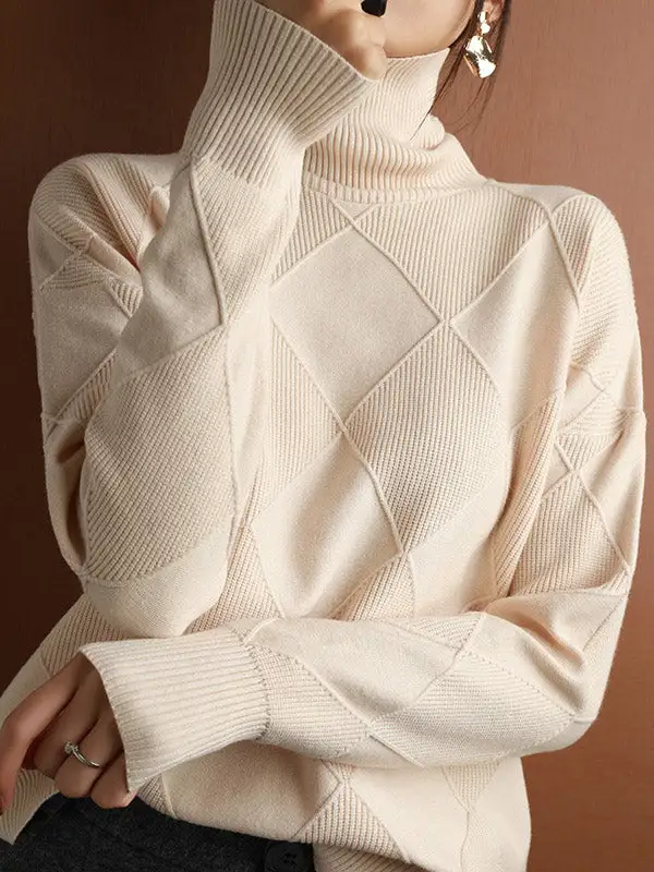 Casual Striped High Neck Long Sleeve Relaxed Fit Sweater