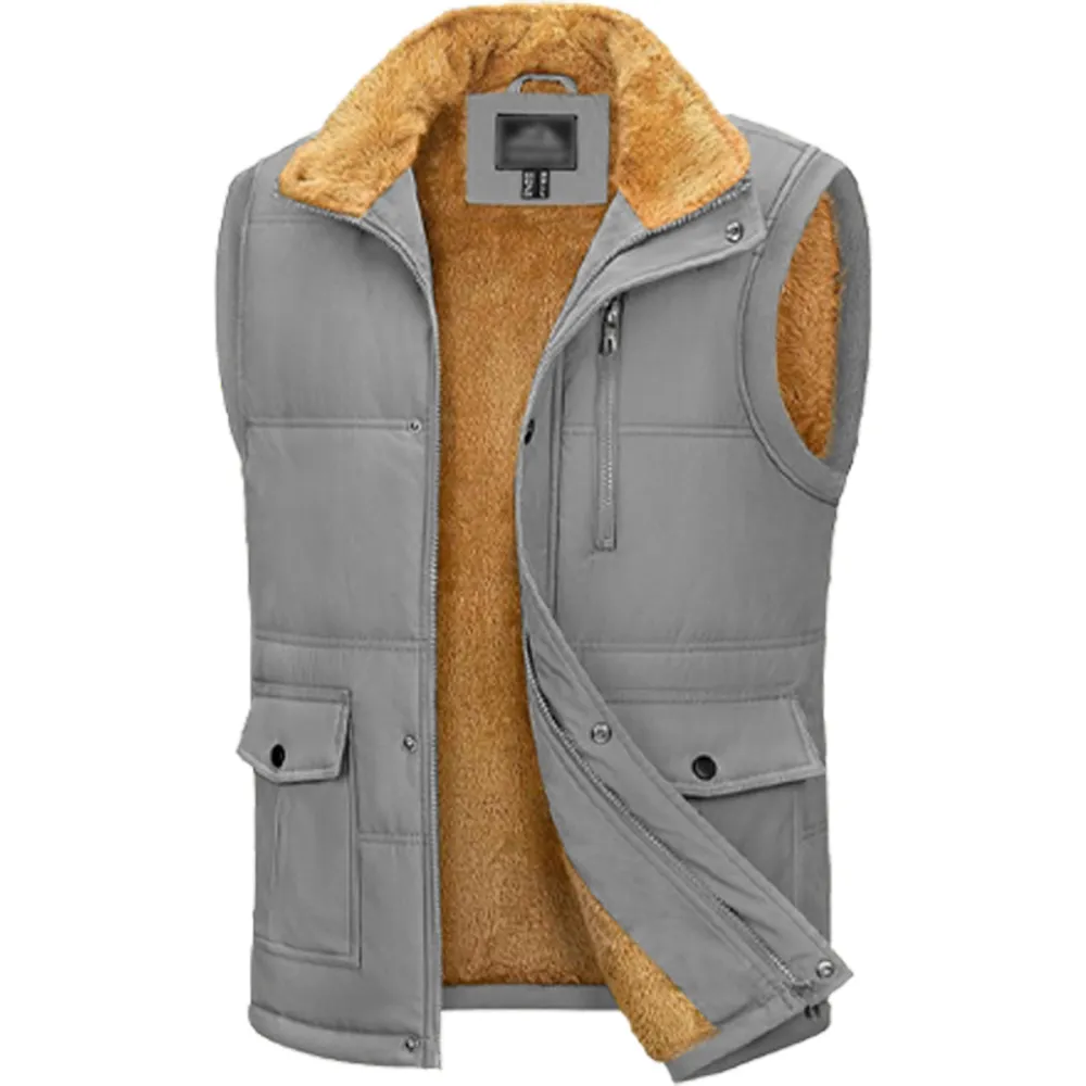 Mens Winter Vests Outerwear Fleece Lined Puffer Vest Warm Casual Quilted Vest Bubble Sherpa Vest Jacket