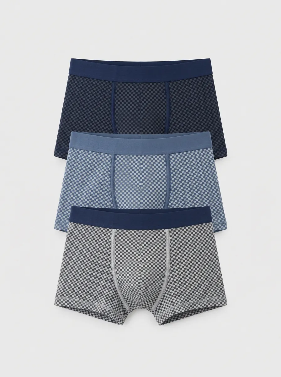 Men's Navy Checkered Knit Boxer Briefs 3-Pack