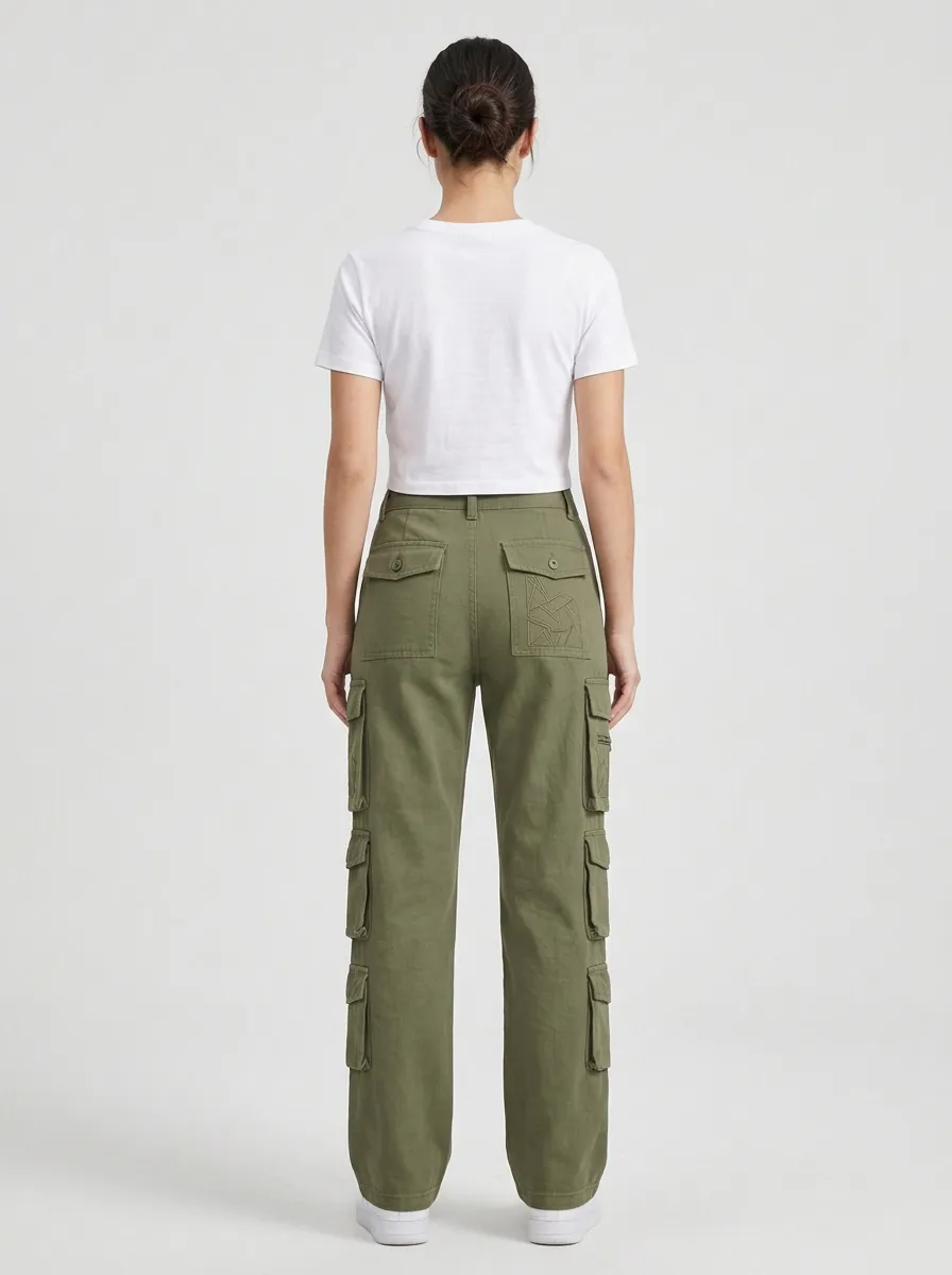 Movement Geometric Pattern Embroidered Detail Essential Women's Multi Pocket Cargo Pants