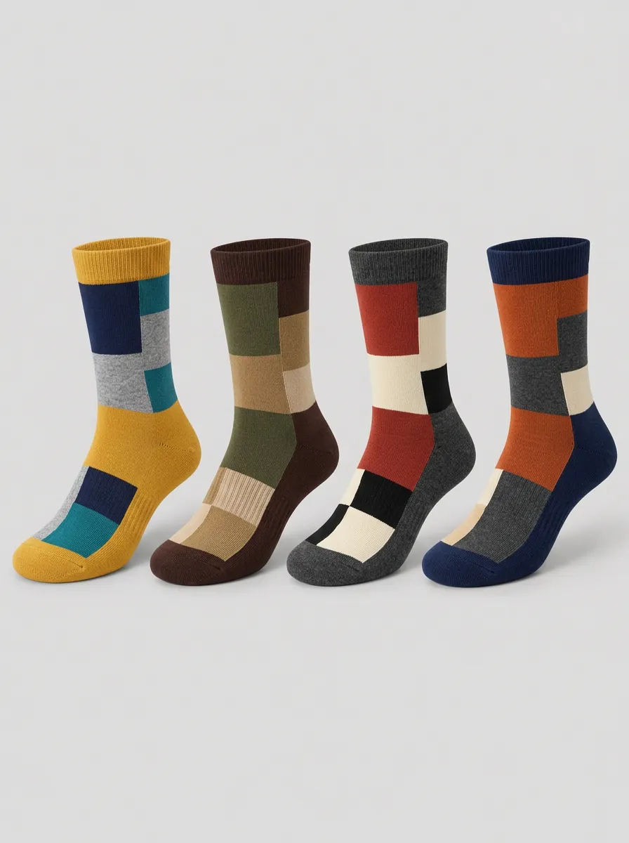 Men's Multicolor Geometric Pattern Crew Socks 4-Pack
