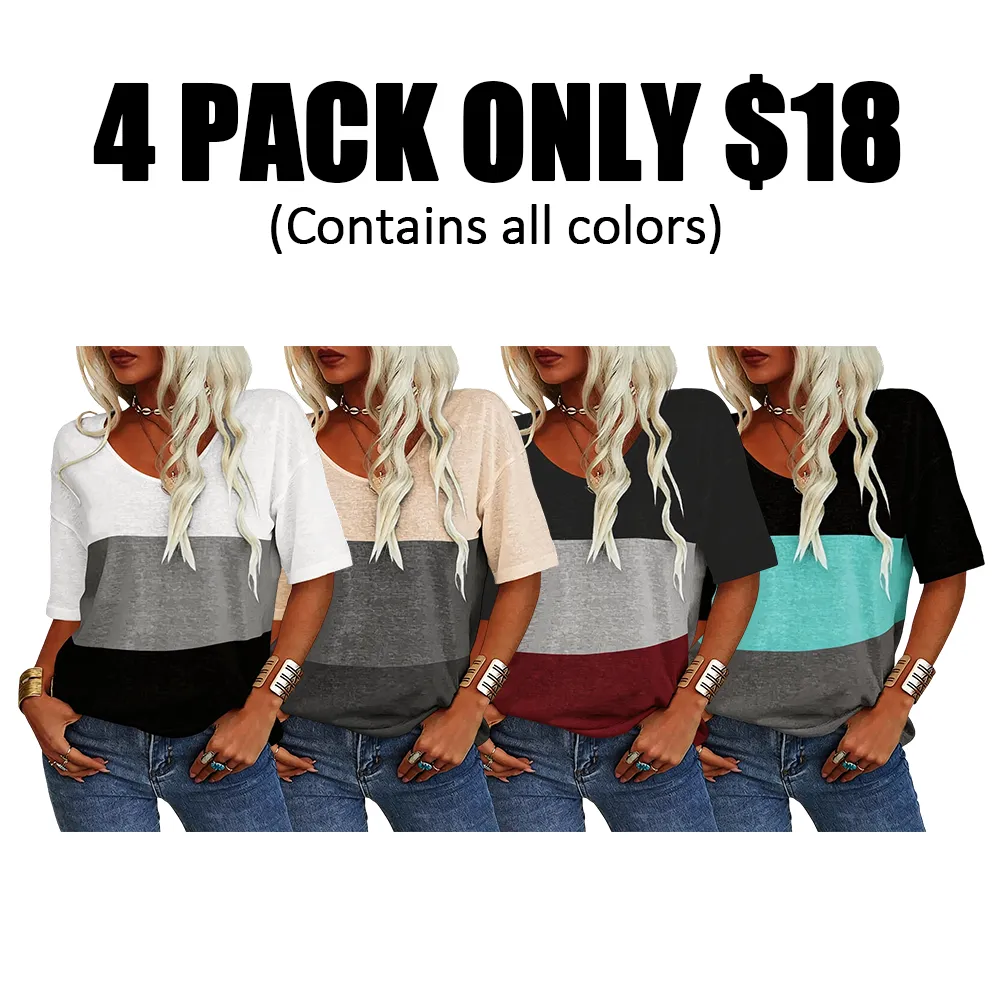 Women's Soft V-Neck Short-Sleeve T-Shirt-🔥8-Pack- Only $24