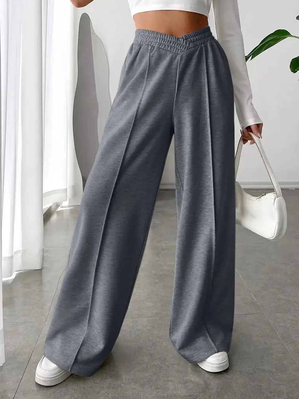 Gathered High Waist Wide Leg Pants
