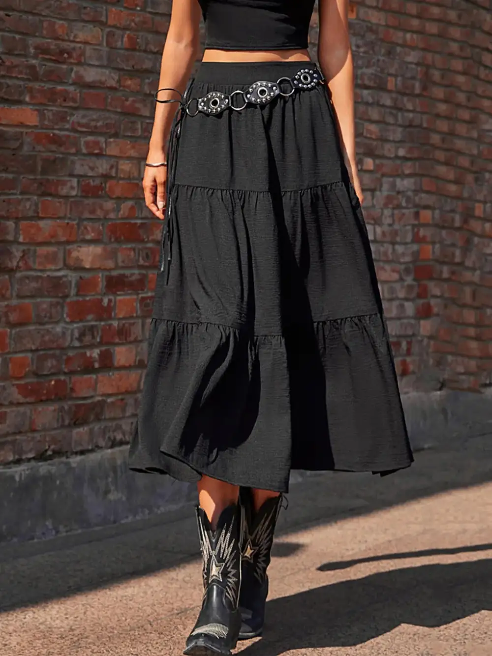 Relaxed Ruched Tiered Skirt