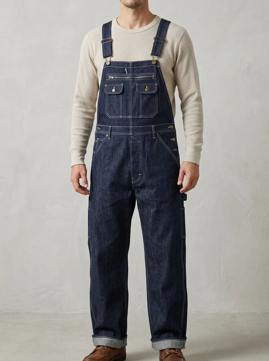 Men's Vintage Workwear Dark Denim Bib Overalls