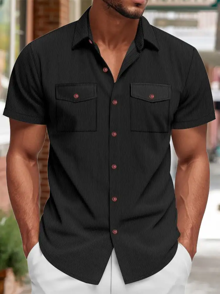 S Relaxed Ribbed Knit Short Sleeve Shirt