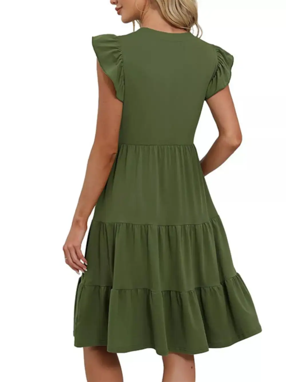 Ruffle Ruffle Sleeve Tiered Midi Dress