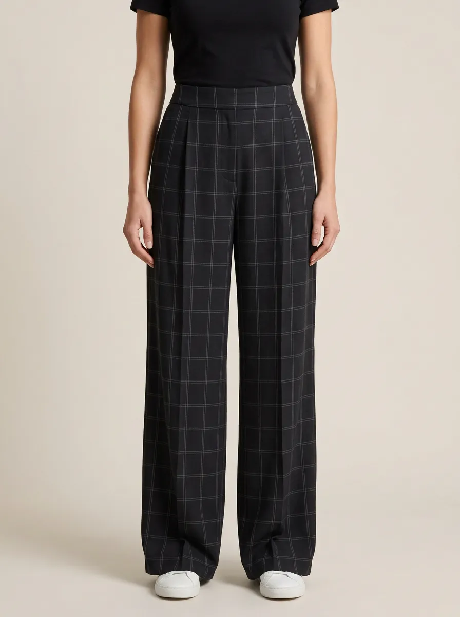 Clean-Line Wide-Leg Plaid Printed Women's Wide-Leg Pants