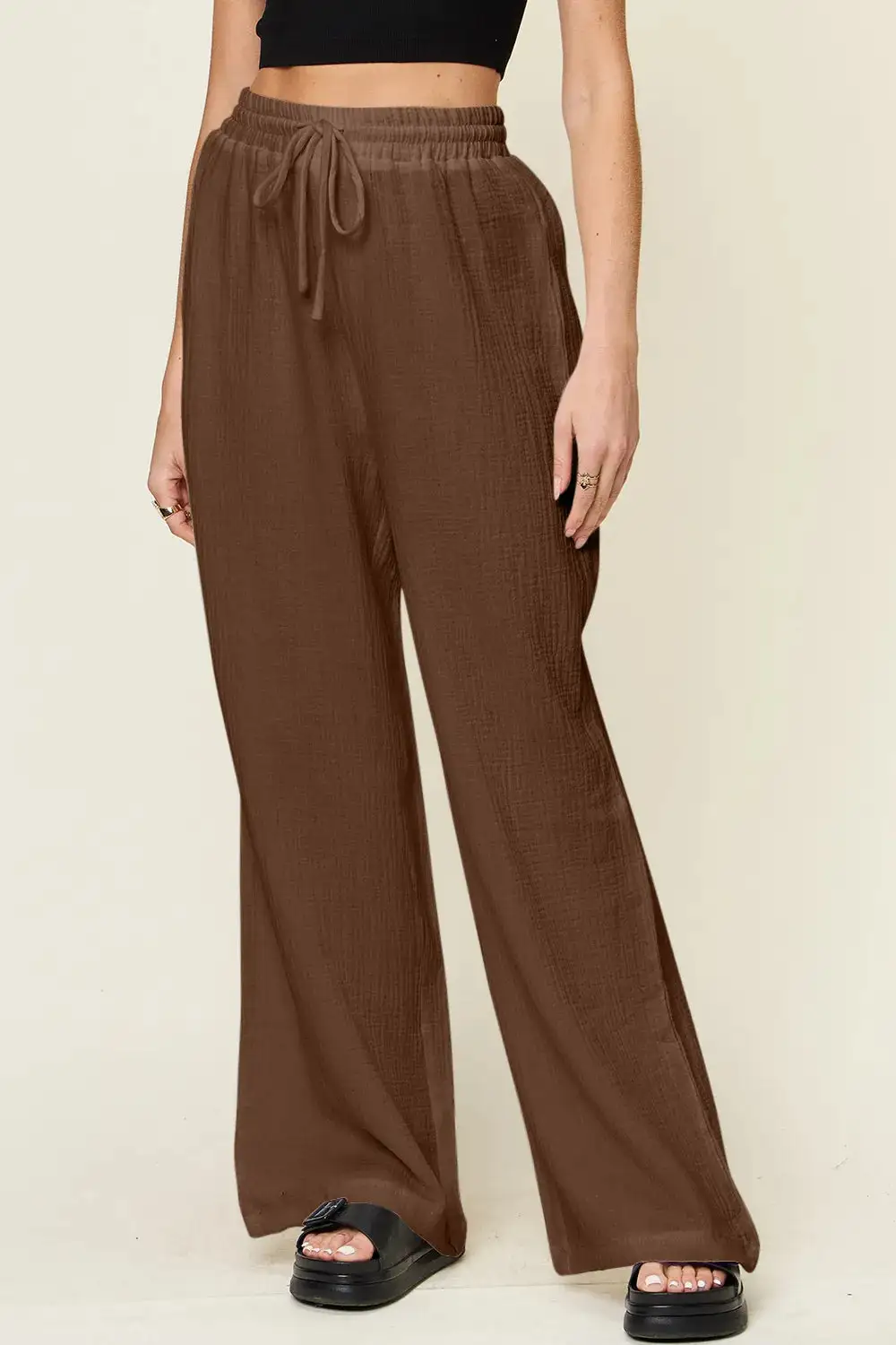 Tailored Wide Leg Drawstring Pants