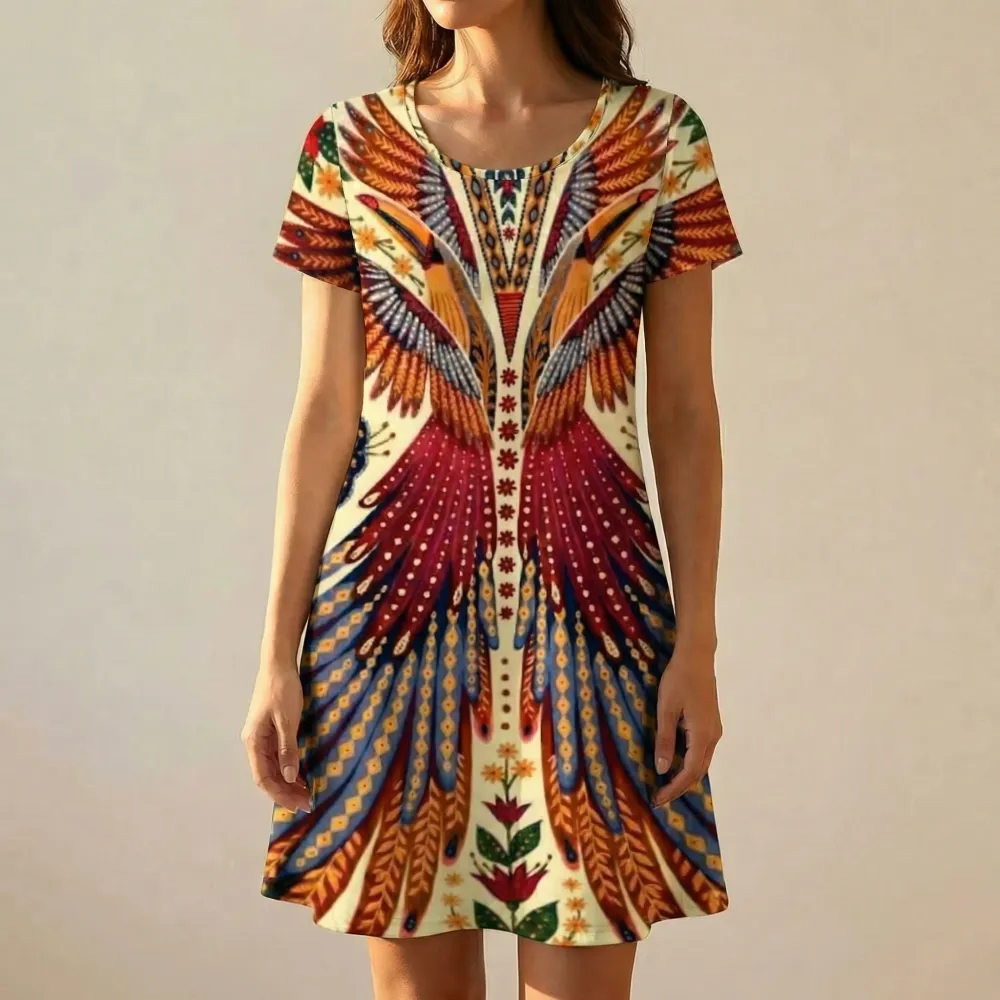 Bold Peacock Wingspan Midi Dress