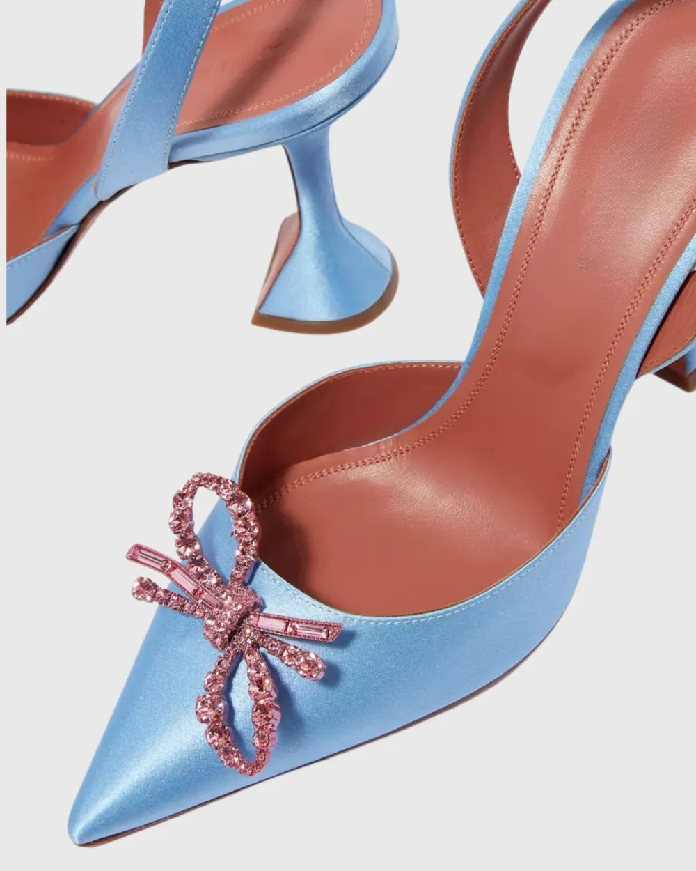 Crystal Bow Satin Slingback Pumps in Sky
